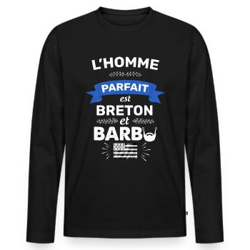 Breton barbu, Bretagne fierté - T-shirt manches longues Premium bio Homme - noir - Devant - Nico (187cm)