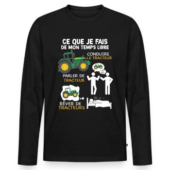Tracteur agriculteur passion humour métier - T-shirt manches longues Premium bio Homme - noir - Devant - Nico (187cm)