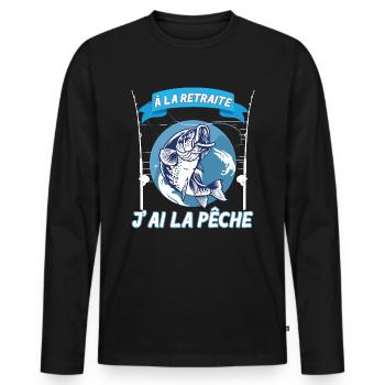 J'ai La Pêche Idée Cadeau Humour Retraite - T-shirt manches longues Premium bio Homme - noir - Devant - Nico (187cm)
