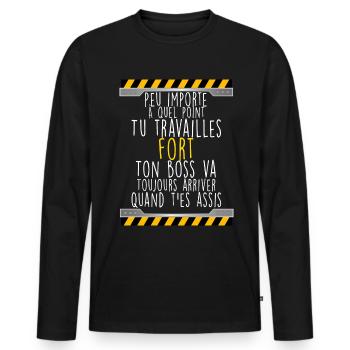 Chantier Idée Cadeau Métier Construction Batiment - T-shirt manches longues Premium bio Homme - noir - Devant - Nico (187cm)