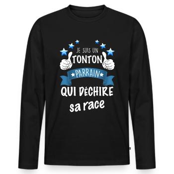 Tonton Parrain Que j'aime Expression Drôle - T-shirt manches longues Premium bio Homme - noir - Devant - Nico (187cm)