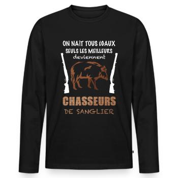 Chasseur De Sanglier Cadeau Drôle - T-shirt manches longues Premium bio Homme - noir - Devant - Nico (187cm)