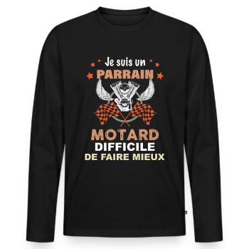 Parrain Motard Difficile De Faire Mieux - T-shirt manches longues Premium bio Homme - noir - Devant - Nico (187cm)