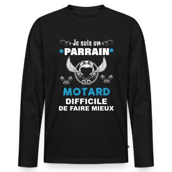 Parrain Motard Parfait - T-shirt manches longues Premium bio Homme - noir - Devant - Nico (187cm)