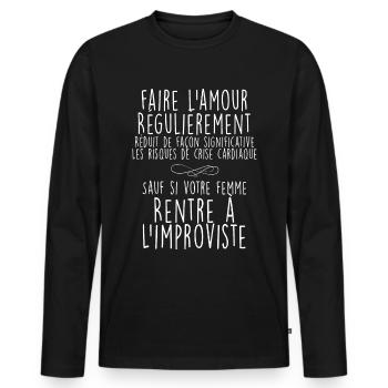 Anniversaire De mariage Cadeau Humour Homme - T-shirt manches longues Premium bio Homme - noir - Devant - Nico (187cm)