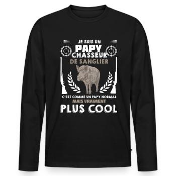 Papy Chasseur De Sanglier Humour Papi Chasse - T-shirt manches longues Premium bio Homme - noir - Devant - Nico (187cm)
