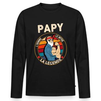 Papy le mythe la legende Fête Grand-Pères - T-shirt manches longues Premium bio Homme - noir - Devant - Nico (187cm)