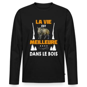 Meilleur Chasseur Humour Chasse - T-shirt manches longues Premium bio Homme - noir - Devant - Nico (187cm)