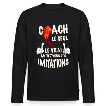 Coach basket humour Sport Basketball - T-shirt manches longues Premium bio Homme - noir - Devant - Nico (187cm)