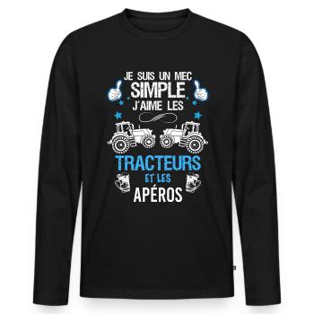 Tracteur Et Apéros Le Combo Parfait Cadeau Homme - T-shirt manches longues Premium bio Homme - noir - Devant - Nico (187cm)