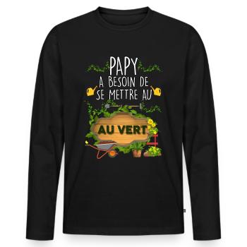 Papy Jardinier Au Vert Cadeau Homme Jardin - T-shirt manches longues Premium bio Homme - noir - Devant - Nico (187cm)