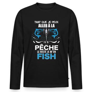 Moi Je m'en Fish Citation humour pêcheur - T-shirt manches longues Premium bio Homme - noir - Devant - Nico (187cm)