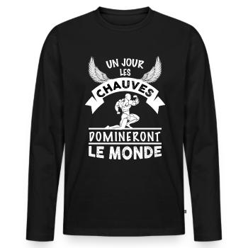 Chauves Cadeau Humour Homme Papa Tonton - T-shirt manches longues Premium bio Homme - noir - Devant - Nico (187cm)