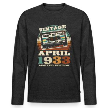 Born in April 1933 - 90 years old - Men's Premium Organic Long Sleeve Shirt - heather anthracite - Front - Nico (187cm)