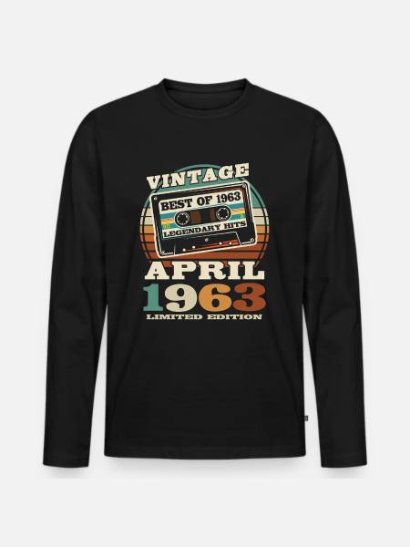 Nato nell'aprile del 1963 - 60 anni - Maglia a manica lunga ecologica premium da uomo - nero