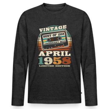 Born in April 1958 - 65 years old - Men's Premium Organic Long Sleeve Shirt - heather anthracite - Front - Nico (187cm)