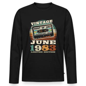 vintage retro cassette tape June 1983 40 years old - Men's Premium Organic Long Sleeve Shirt - black - Front - Nico (187cm)