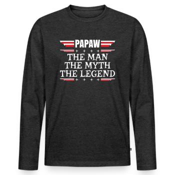 Papa Père Grand-père Idée Cadeau Papaw Dire Humour - T-shirt manches longues Premium bio Homme - anthracite chiné - Devant - Nico (187cm)