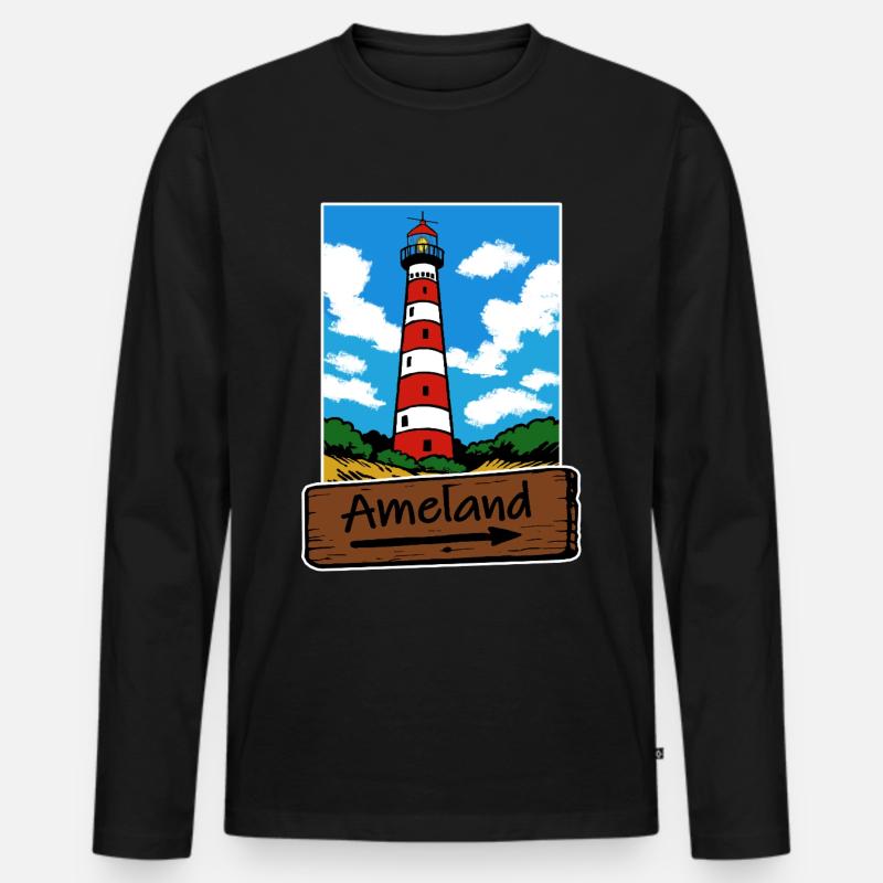 Ameland Leuchtturm Urlaub - Männer Premium Bio Langarmshirt - Schwarz