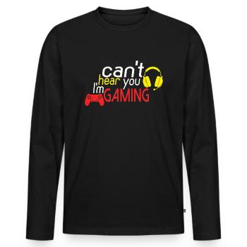 Je ne vous entends pas, je joue ! - T-shirt manches longues Premium bio Homme - noir - Devant - Nico (187cm)