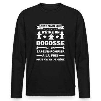 Bogosse et pompier humour pompier sapeur pompier - T-shirt manches longues Premium bio Homme - noir - Devant - Nico (187cm)
