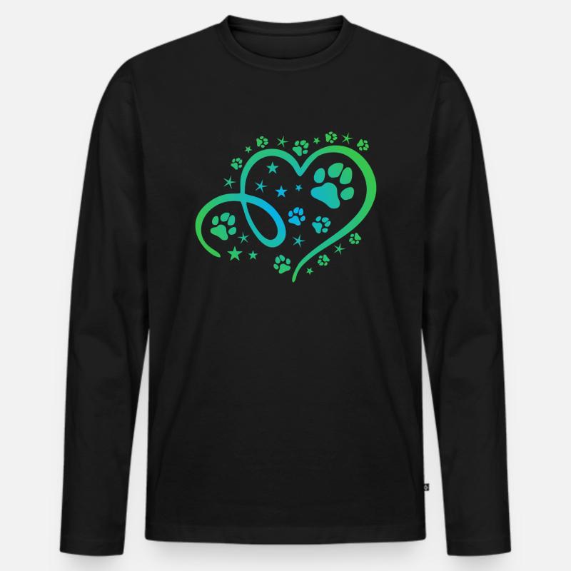 Herz mit Pfötchen und Sternen - Männer Premium Bio Langarmshirt - Schwarz