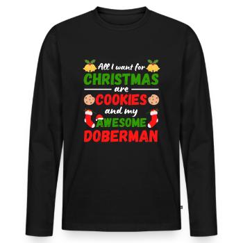 Christmas Doberman Cookies - Men's Premium Organic Long Sleeve Shirt - black - Front - Nico (187cm)