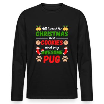 Christmas Pug Cookies - Men's Premium Organic Long Sleeve Shirt - black - Front - Nico (187cm)