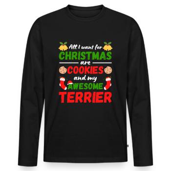 Biscuits de Noël Terrier - T-shirt manches longues Premium bio Homme - noir - Devant - Nico (187cm)
