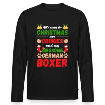 Christmas German Boxer Cookies - Men's Premium Organic Long Sleeve Shirt - black - Front - Nico (187cm)