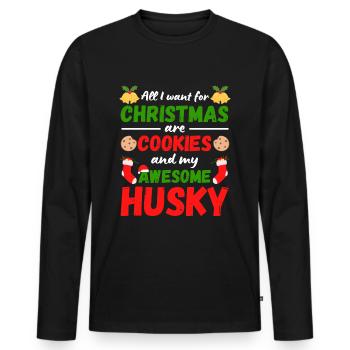 Biscuits Husky de Noël - T-shirt manches longues Premium bio Homme - noir - Devant - Nico (187cm)