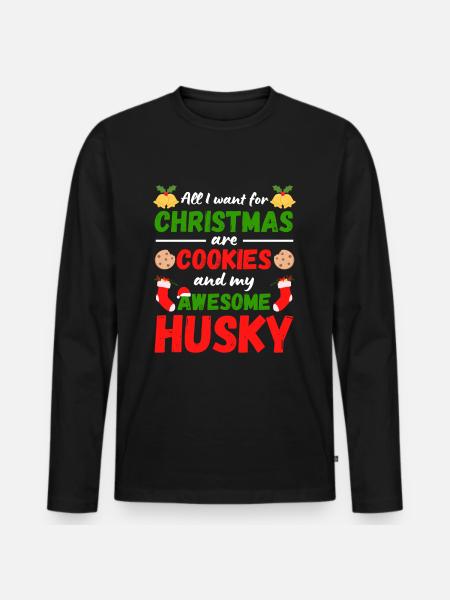 Biscuits Husky de Noël - T-shirt manches longues Premium bio Homme - noir