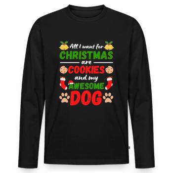 Noël avec votre chien Manger des biscuits - T-shirt manches longues Premium bio Homme - noir - Devant - Nico (187cm)