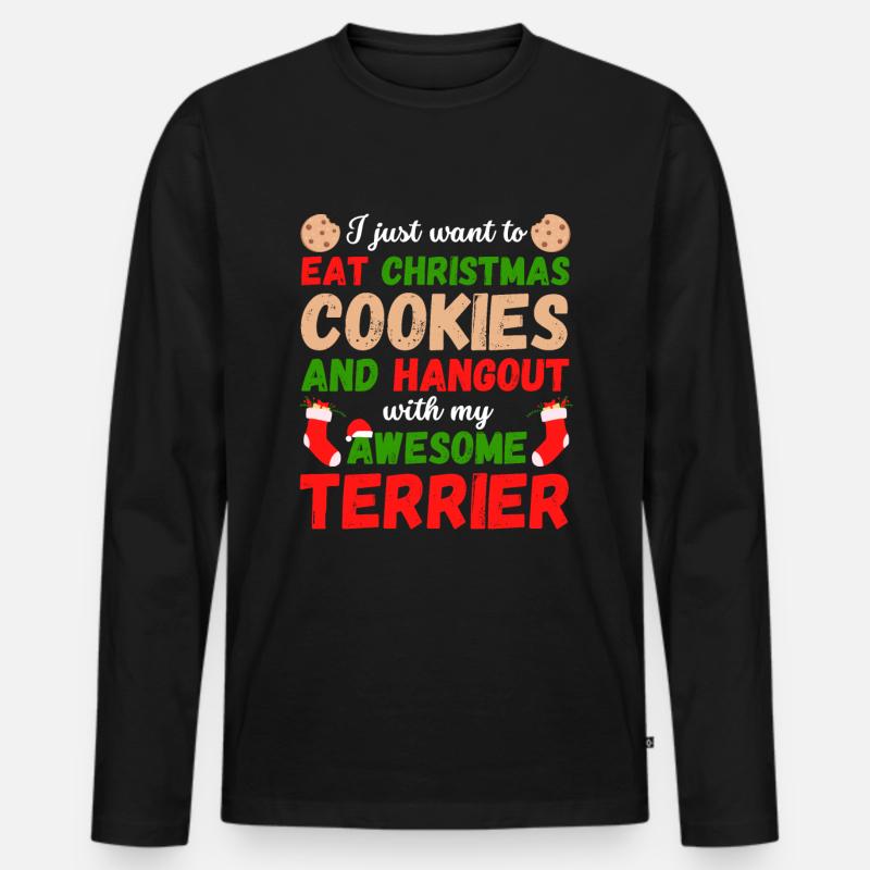 Weihnachten Terrier Kekse - Männer Premium Bio Langarmshirt - Schwarz