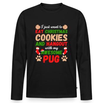 Christmas Pug Cookies - Men's Premium Organic Long Sleeve Shirt - black - Front - Nico (187cm)