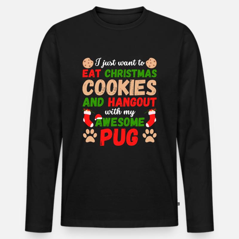 Weihnachten Mops Kekse - Männer Premium Bio Langarmshirt - Schwarz