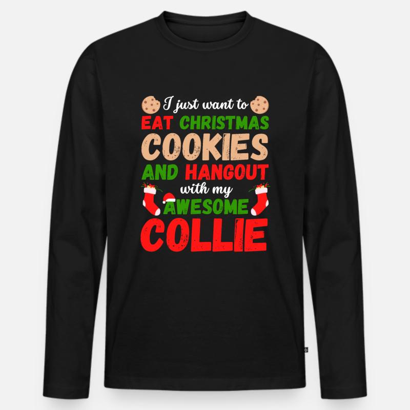 Weihnachten Collie Kekse - Männer Premium Bio Langarmshirt - Schwarz