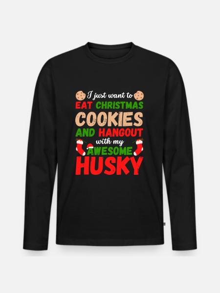Biscuits Husky de Noël - T-shirt manches longues Premium bio Homme - noir