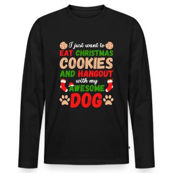 Noël avec votre chien Manger des biscuits - T-shirt manches longues Premium bio Homme - noir - Devant - Nico (187cm)