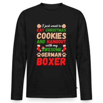 Christmas German Boxer Cookies - Men's Premium Organic Long Sleeve Shirt - black - Front - Nico (187cm)
