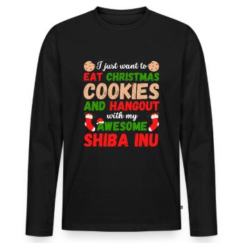 Christmas Shiba Inu Cookies - Men's Premium Organic Long Sleeve Shirt - black - Front - Nico (187cm)