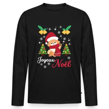 Noël Sweet Dwarf Spitz Lover Kawaii - T-shirt manches longues Premium bio Homme - noir - Devant - Nico (187cm)