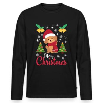 Frohe Weihnachten Süßer Pudel Kawaii - Männer Premium Bio Langarmshirt - Schwarz - Vorne - Nico (187cm)