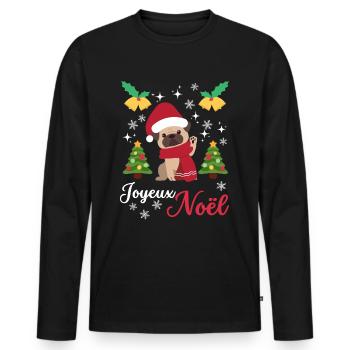 Weihnachten Süßer Mops Liebhaber Kawaii - Männer Premium Bio Langarmshirt - Schwarz - Vorne - Nico (187cm)