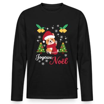 Noël Sweet Welsh Corgi Kawaii - T-shirt manches longues Premium bio Homme - noir - Devant - Nico (187cm)