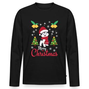 Christmas Sweet Husky Lover Kawaii - Men's Premium Organic Long Sleeve Shirt - black - Front - Nico (187cm)