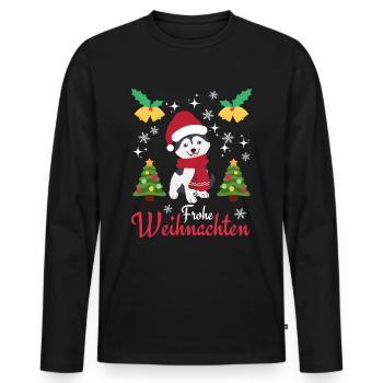Weihnachten Süßer Husky Liebhaber Kawaii - Männer Premium Bio Langarmshirt - Schwarz - Vorne - Nico (187cm)