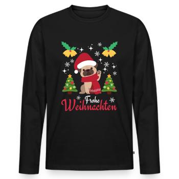 Weihnachten Süßer Mops Liebhaber Kawaii - Männer Premium Bio Langarmshirt - Schwarz - Vorne - Nico (187cm)