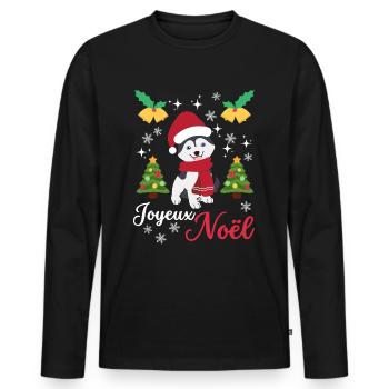 Christmas Sweet Husky Lover Kawaii - Men's Premium Organic Long Sleeve Shirt - black - Front - Nico (187cm)