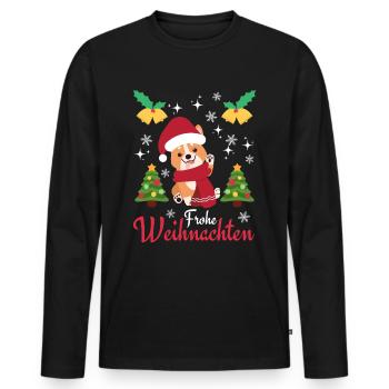 Noël Sweet Welsh Corgi Kawaii - T-shirt manches longues Premium bio Homme - noir - Devant - Nico (187cm)